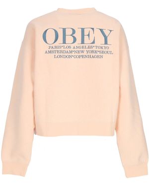 Obey W Cities Crew Crewneck Sweatshirt - White