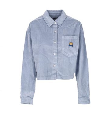 Obey Long Sleeve Hooded Shirt Liam Cropped Shirt L - Blue