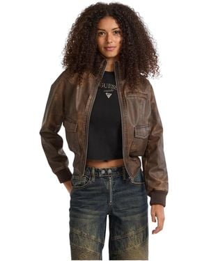 Guess Veste En Cuir Pour Femme - Marron
