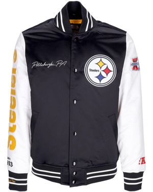 Mitchell &amp; Ness Herren Bomberjacke Nfl Team Origins Varsity Satin Jacket Pitste Schwarz/Weib - Blau