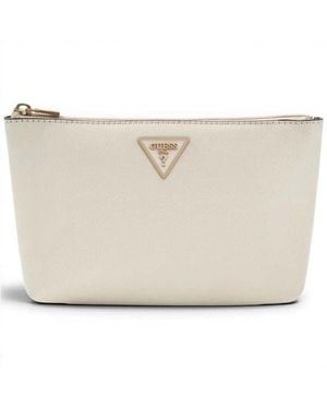 Guess Achette Laurel Ii Sl Wristlet Pouch Bone Effect Saffiano With Lacce - Natural
