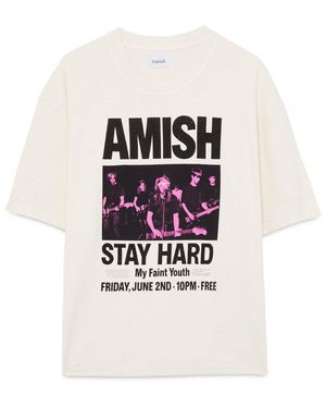 AMISH T-Shirt Crop Jersey Stay Hard Dyed - White