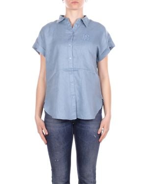 Ralph Lauren Vrouw Shirt 200874259 011 Bouillon Korte Mouw Knoop Schuim Blauw