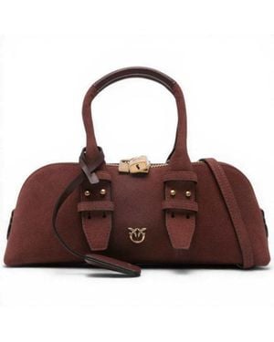Pinko Bowling Horizontal Suede Mujer De Cuero Rojo Suede Con Logo Love Birds - Marrón