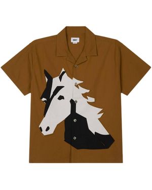 Obey Beau Cuban Shirt Short Sleeves With Applied Print - Brown