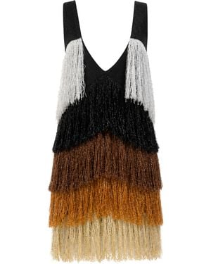 Akep Dress With Colored Fringes - Black