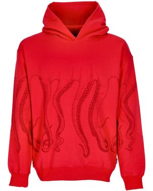 Octopus Outline Hoodie Lightweight Hooded Sweatshirt - Red