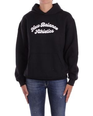 New Balance Frau Sweatshirt Wt53509 Bk Lineare Erbe Fleece Lang Schwarz - Blau