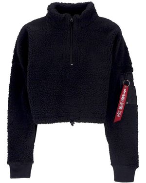 Alpha Industries Sudadera Recortada De Cuello Alto Para Mujer Teddy Zh Sweater Cos Wmn Negro - Azul