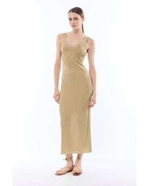 Nenette Vestido Largo S/Maniche Derecho Lurex 0900.Oro X - Blanco