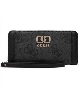 Guess Wallet Karnilla Logo Slg Large Zip Around Coal Logo - Black