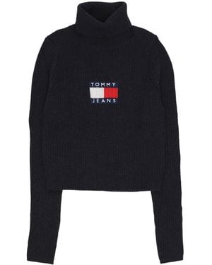Tommy Hilfiger Sweater W Melange Turtleneck Flag Sweater - Black