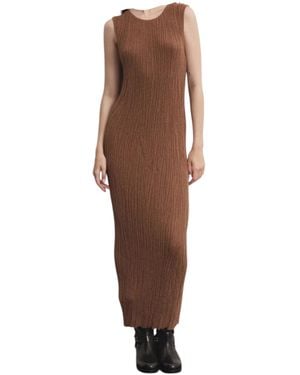 Akep Long Ribbed Dress Lurex - Brown