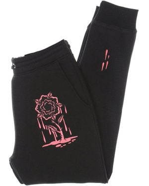 Doomsday Pantalones De Chandal De Forro Polar Para Hombre Pantalones De Chandal Con Bordado De Rosas - Negro