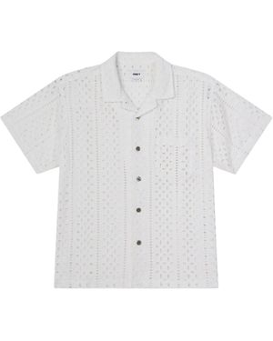 Obey Ayers Camisa Tejida Boxy Cabe Manga Corta En Algodon Perforado - Blanco