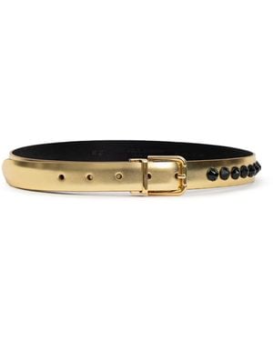 Dolce & Gabbana Ceinture En Cuir Dore Avec Cristaux Noirs - Blanc
