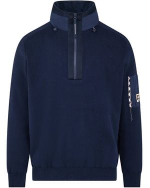 Aquascutum Baumwolle Strickpullover 1/4 Aa_A006_Wo002 - Blau