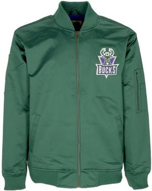 Mitchell & Ness Bomber Jacket Nba Lightweight Satin Bomber Milbuc - Green