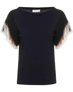 Akep T-Shirt With Fringe On The Sleeves - Blue