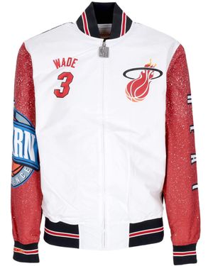 Mitchell &amp; Ness Herren Bomberjacke Nba Burst Warm Up Jacket Nr. 3 Dwyane Wade Miahea Multi/Weib - Rot