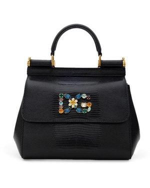 Dolce & Gabbana Bolso De Mano Mano Sicilia Con Impresion Iguana - Negro