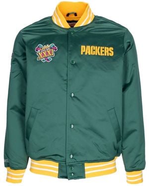 Mitchell & Ness Bomber Jacket Nfl Heavyweight Satin Jacket Grepac - Green