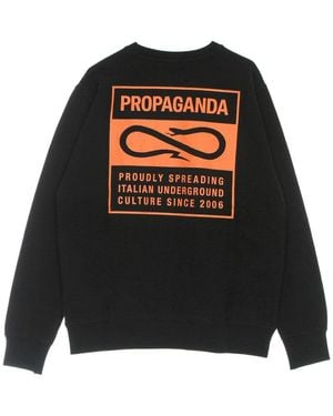Propaganda Label Crewneck Lichtgewicht Herensweatshirt Met Ronde Hals, Zwart/Oranje