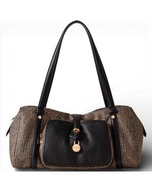 Borbonese Bag Bauletto M. Op Natural/Nero - Brown