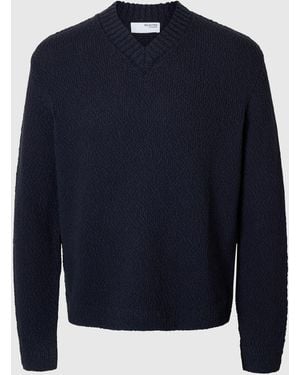 SELECTED V-Ausschnitt Pullover Mann Slhangus Ls Knit Entspannt - Blau