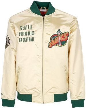 Mitchell &amp; Ness Bomber Jacket Nba Team Og 2.0 Lightweight Satin Jacket Vintage Logo Seasup - Natural