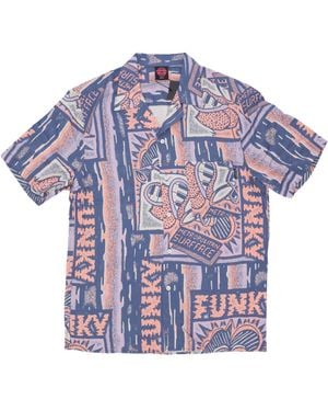 Funky Short Sleeve Shirt Surface Viscose Shirt - Blue