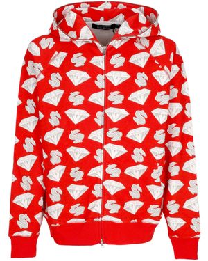 BBCICECREAM Ligero Hoodie Zip Diamantes &Amp;Amp; Dolares Zip-Through Hooded - Rojo