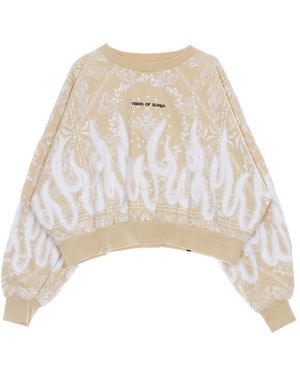 Vision Of Super Sudadera Recortada Ligera Con Cuello Redondo Para Mujer Con Estampado De Bandana - Blanco