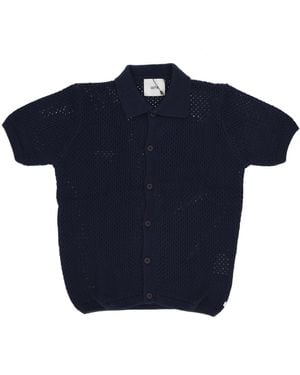Arte' Camisa Manga Corta Hombre Ganchillo Cuchillo Boton Camiseta Marina - Azul