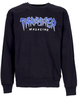 Thrasher Sudadera Con Cuello Redondo Y Logo Dentado Para Hombre Negro/Azul