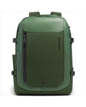 Piquadro Bagmotic Pro Leather And Fabric Backpack With Laptop 15.6' Y Ipad - Verde