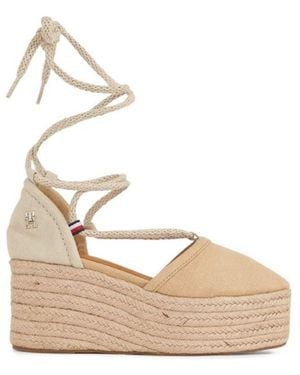 Tommy Hilfiger Closed Toe Linen Flatform Espadrilles - Natural