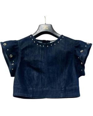 Trash and Luxury Crop Top Jeans With Applications - Blue