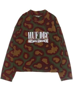 Huf Lightweight Turtleneck Sweatshirt Network French Terry Crew - Brown