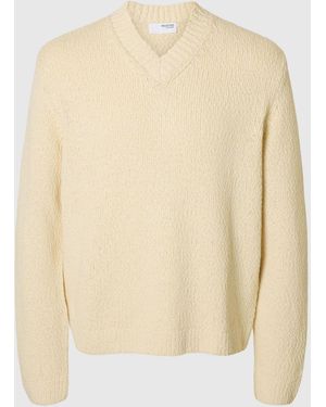 SELECTED V-Ausschnitt Pullover Mann Slhangus Ls Knit Entspannt - Natur
