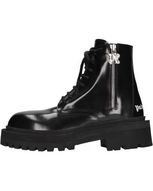 Palm Angels Ankle Leather Combat Boot - Black