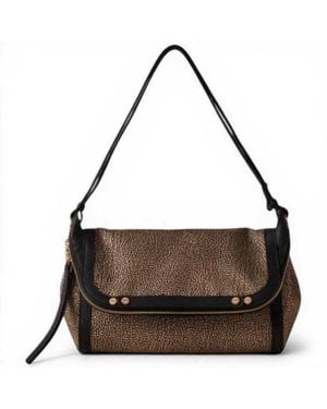 Borbonese Crossover S Frame Op Natural And Leather Recycled Fabric Bag - Black
