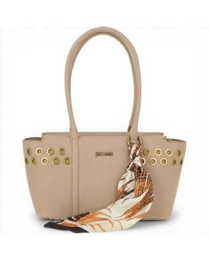 Just Cavalli Tote Foulard Eyelets Natural Leatherette Bag - White