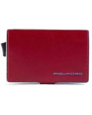 Piquadro Porta Tarjetas Cuero Rojo Cuadrado Azul