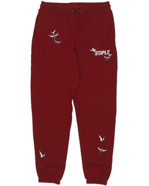 Staple Lightweight Tracksuit Pants Flock Logo Sweatpant - Red