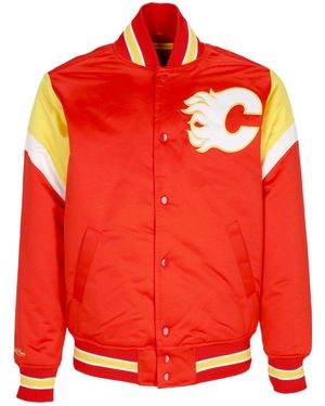 Mitchell & Ness Bomber Jacket Nhl Heavyweight Satin Jacket Calfla - Red