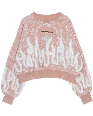 Vision Of Super Sudadera Corta Con Cuello Redondo Para Mujer, Sudadera Ligera Con Capucha Y Estampado De Bandana, Color Rosa