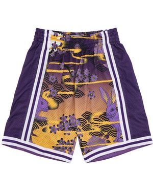Mitchell &amp; Ness Herren-Basketballshorts Nba Ah Swingman Short 5.0 Hardwood Classics 1996 Loslak Lila/Gelb - Blau