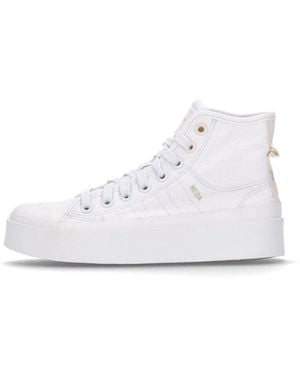 adidas gazelle silver green womens adidas Nizza Mid Platform High Top Sneaker in Core Black/White