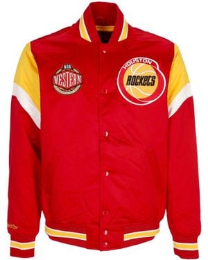 Mitchell & Ness Herren-Bomberjacke, Nba-Heavyweight-Satinjacke, Houroc, Original-Teamfarben - Rot